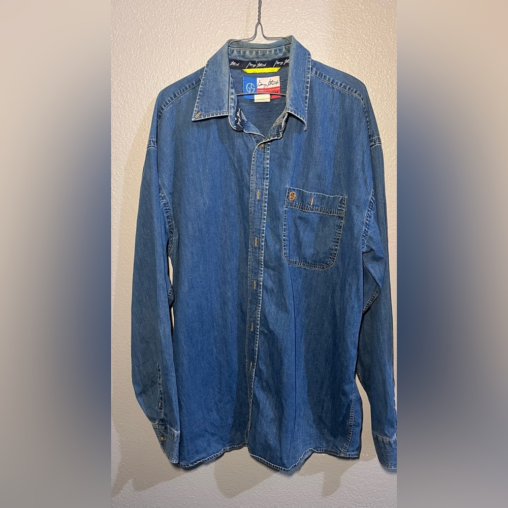 Wrangler Blue Denim Button-Up Shirt with Contrast Trim